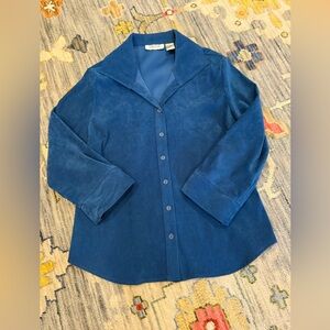 VTG Selene Sport Faux Suede Long Sleeve Button Up Shirt Womens Large Royal Blue